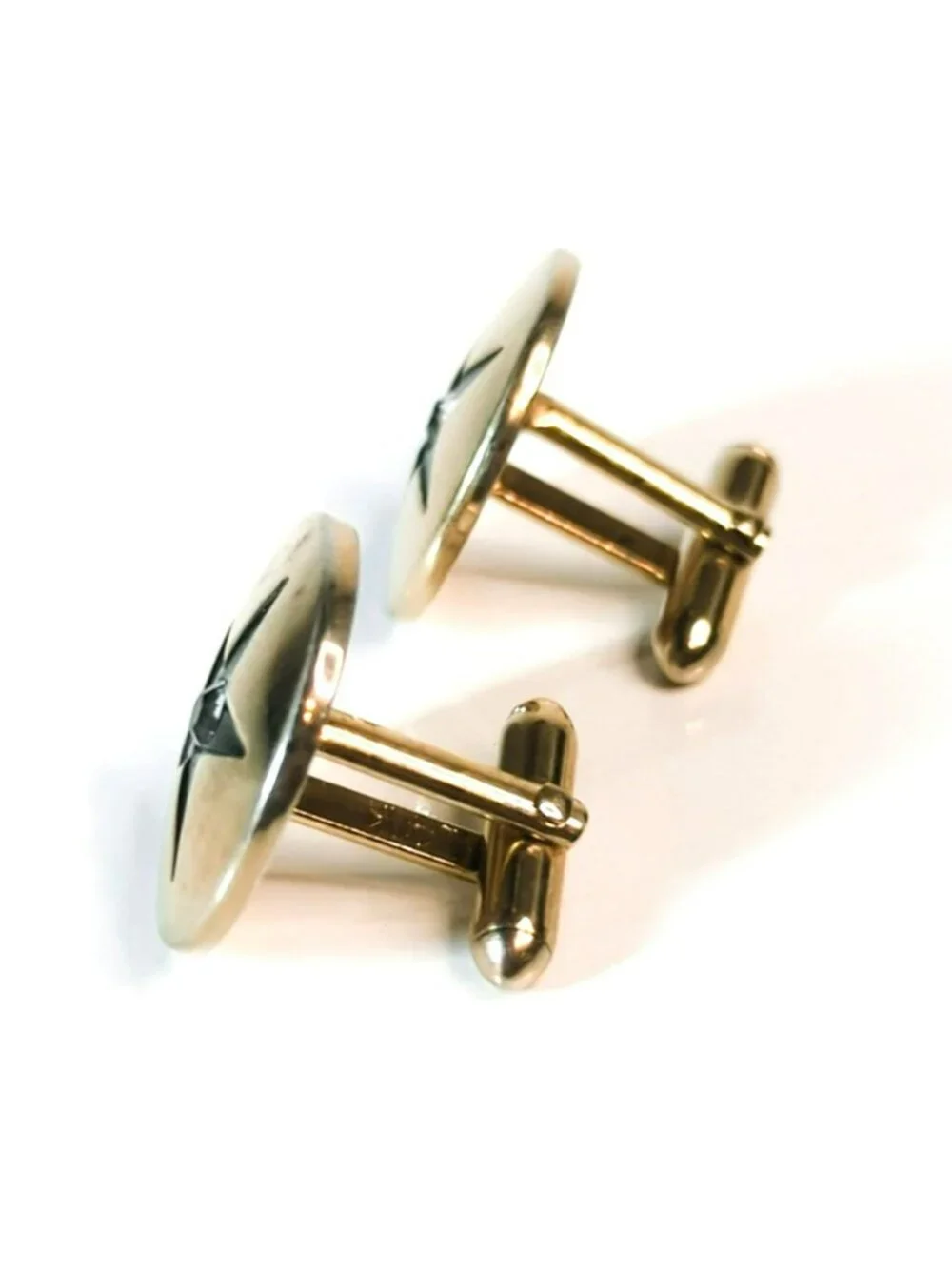 Vintage Swank Gold-Tone Black Star Starburst Round Cufflinks Rhinestone Accent